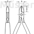 KNIPEX 77 32 115 elektronikai oldalcsípőfogó, csúcsos fej, kis fazettával, 115 mm