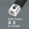 Wera Click-Torque X 3 9x12-es cserélhető fejes nyomatékkulcs irányváltóval, 20...100 Nm