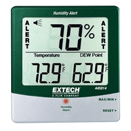 Extech 445814 Páratartalommérő és hőmérsékletmérő kijelző külső szondával riasztási funkcióval
