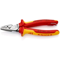 KNIPEX 97 78 180 T VDE 1000 V szigetelt krimpelő fogó érvéghüvelyhez és akasztófüllel, 180 mm