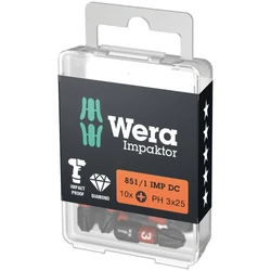Wera 851/1 IMP DC PH DIY Impaktor PH Bit, impaktor bit fej, kereszthornyos (PH), PH 3 x 25 mm, 10 db