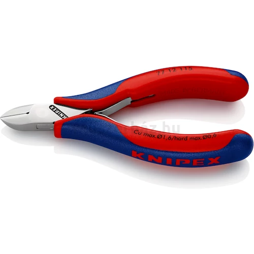 KNIPEX 77 12 115 elektronikai oldalcsípőfogó, kerek fej, fazettával és huzalkapoccsal, 115 mm