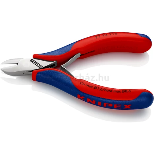 KNIPEX 77 12 115 elektronikai oldalcsípőfogó, kerek fej, fazettával és huzalkapoccsal, 115 mm