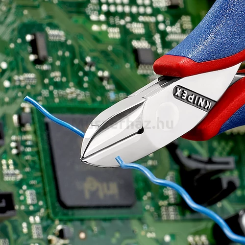 KNIPEX 77 12 115 elektronikai oldalcsípőfogó, kerek fej, fazettával és huzalkapoccsal, 115 mm