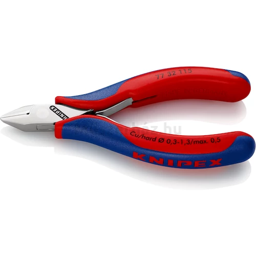 KNIPEX 77 32 115 elektronikai oldalcsípőfogó, csúcsos fej, kis fazettával, 115 mm