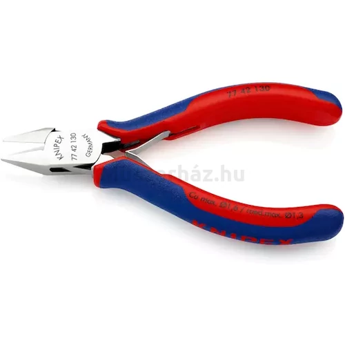 KNIPEX 77 42 130 elektronikai oldalcsípőfogó, csúcsos fej fazetta nélkül, 130 mm
