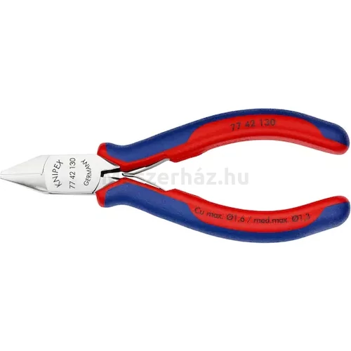 KNIPEX 77 42 130 elektronikai oldalcsípőfogó, csúcsos fej fazetta nélkül, 130 mm