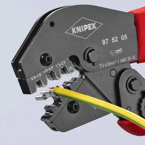KNIPEX 97 52 05 önbeállító krimpelő fogó csúszósarukhoz, 20...10 AWG, 0,5...6,0 mm2 keresztmetszetű kábelekhez