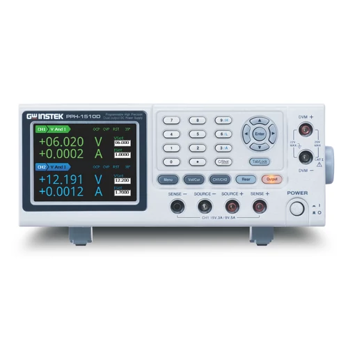 GW Instek PPH-1510D CH1 0-15V-3A vagy 0-9V-5A, hátsó kimenet 0-4.5V-10A CH2 0-12V-3A, 2 csatornás, kapcsoló üzemű tápegység